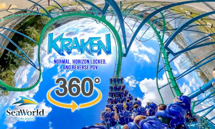 VR 360 5K Kraken Roller Coaster On Ride Back Row POV SeaWorld Orlando 2023 01 30