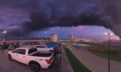 Giant smoke plume from the UPS plane crash in Louisville, KY 360 view