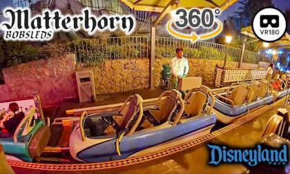 VR360 Matterhorn Bobsleds Roller Coaster Fantasyland Side On Ride Front Seat 4K POV Disneyland 2025 09 20