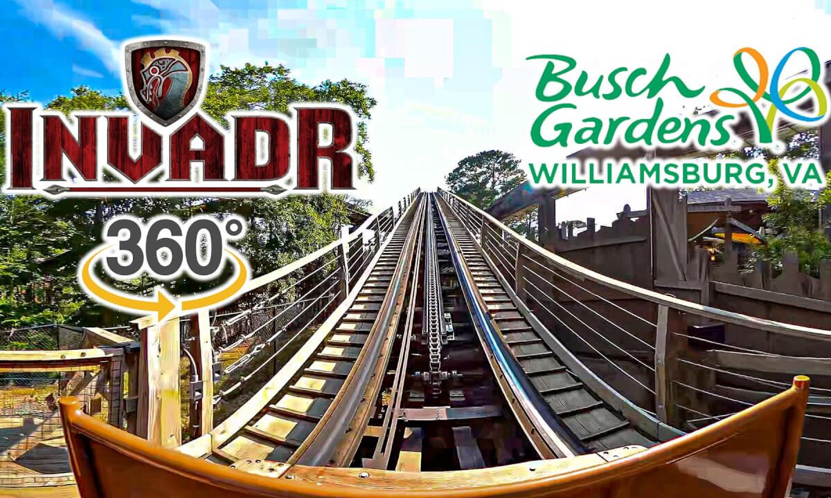 VR 360 InvadR Wooden Roller Coaster Front Seat POV Busch Gardens Williamsbur 2023 07 25
