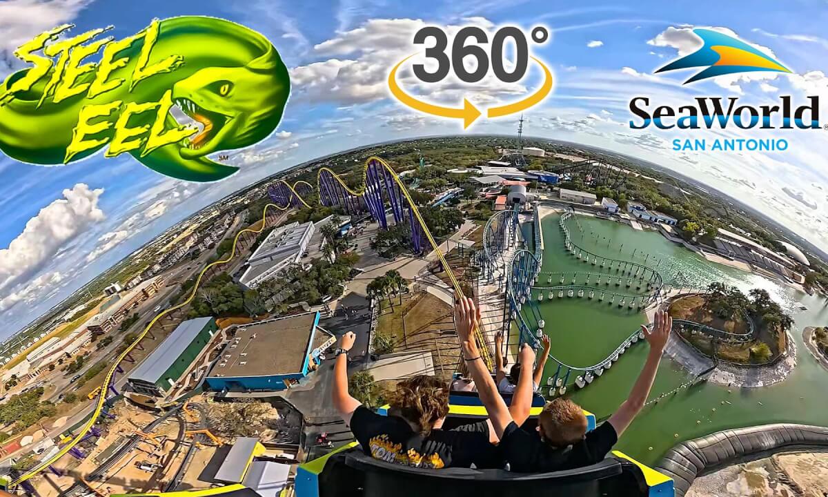 VR360 Steel Eel Roller Coaster On Ride Back Seat POV SeaWorld San Antonio 2025 10 24
