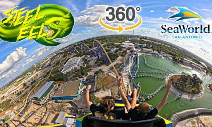 VR360 Steel Eel Roller Coaster On Ride Back Seat POV SeaWorld San Antonio 2025 10 24