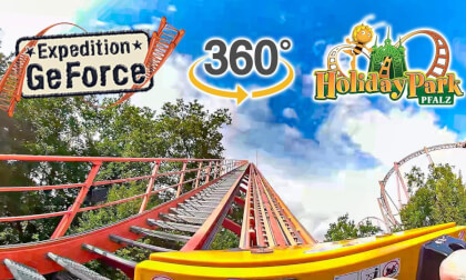 VR360 Expedition GeForce Roller Coaster On Ride Front Seat POV Holiday Park, Germany 2019 08 15