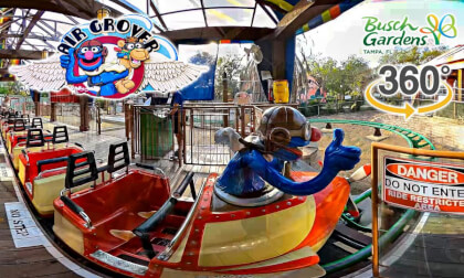 VR 360 Air Grover Roller Coaster On Ride Front Seat POV Busch Gardens Tampa 2025 03 04