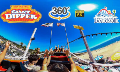 VR 360 5K Giant Dipper Roller Coaster On Ride POV Santa Cruze Beach Boardwalk 2022 08 12