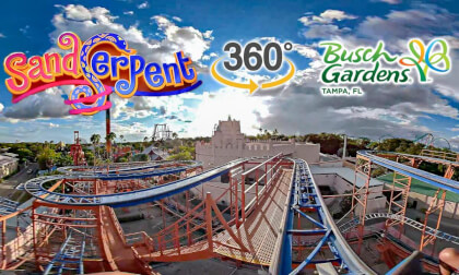 VR 360 Sand Serpent Roller Coaster On Ride POV Busch Gardens Tampa 2019 10 05