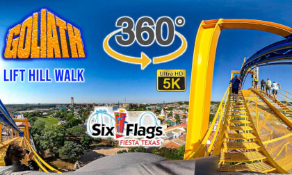 VR 360 5K Goliath Lift Hill Walk at Six Flags Fiesta Texas ACE and Thrill Seekers United Event 2021 04 10