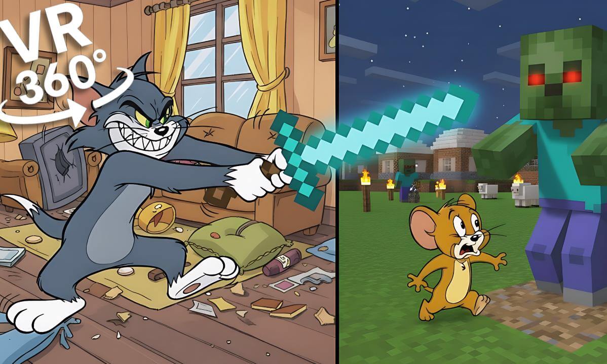 Minecraft VR 360° — Tom & Jerry vs Zombies | Epic Zombie Survival