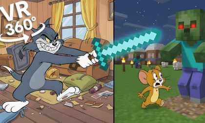 Minecraft VR 360° — Tom & Jerry vs Zombies | Epic Zombie Survival