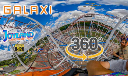 VR 360 5K Galaxi Roller Coaster On Ride Front Seat POV Joyland Amusement Park 2021 07 03