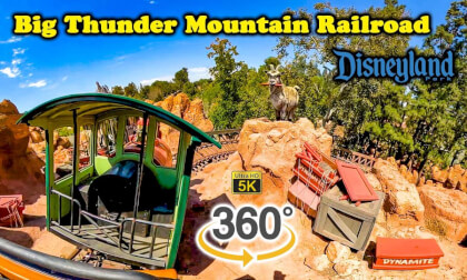 VR 360 5K Big Thunder Mountain Railroad On Ride POV with Queue Disneyland 2022 08 16