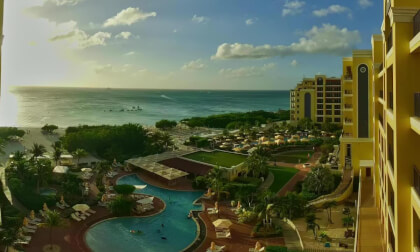 View from hotel room of the Ritz Carlton in Aruba at sunset in 180VR 8K