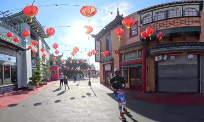 Skating through Chinatown in Los Angeles