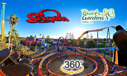VR 360 Scorpion Roller Coaster On RIde Back Car POV Busch Gardens Tampa 2023 10 31