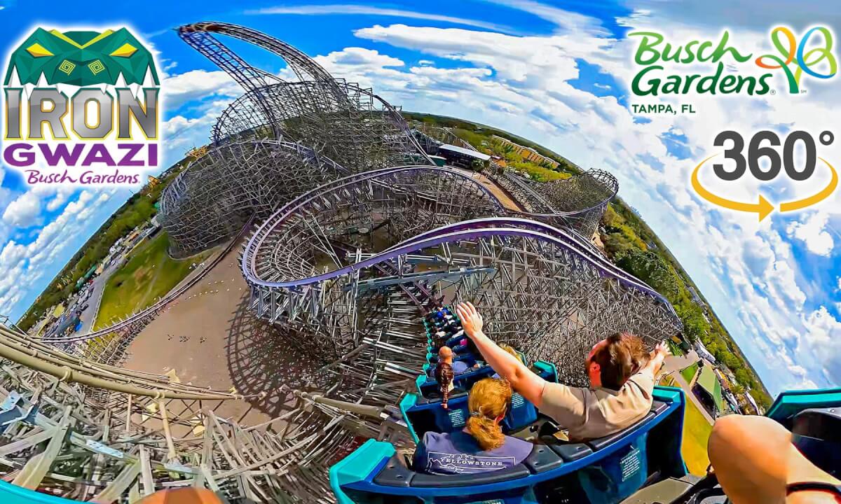 VR 360 Iron Gwazi Roller Coaster On Ride Back Seat POV Busch Gardens Tampa 2025 03 04