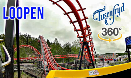 VR 360 Loopen Roller Coaster  On Ride Front Seat POV TusenFryd Norway 2023 08 09
