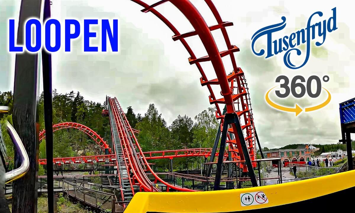 VR 360 Loopen Roller Coaster On Ride Front Seat POV TusenFryd Norway 2023 08 09