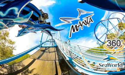 VR 360 Manta Roller Coaster On Ride Front Seat POV Normal and Horizon Locked SeaWorld Orlando 2024 03 13