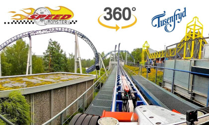 VR360 Speed Monster Roller Coaster On Ride Front Seat POV TusenFryd Norway 2023 08 09