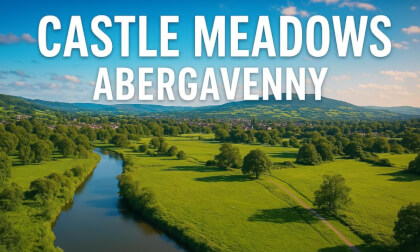 Drone flight over castle meadows South Wales