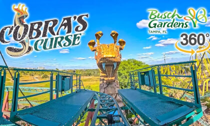 VR360 Cobra's Curse Roller Coaster On Ride Front Seat POV with Queue Busch Gardens Tampa 2025 10 16