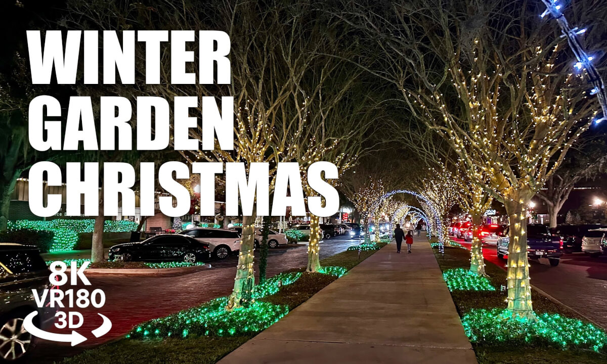Winter Garden Christmas Lights VR180 8K 3D | Downtown Holiday Walk Orlando Florida VR视频 8K 3D動画 VR旅行