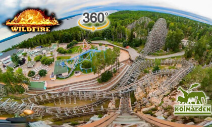 VR 360 Wildfire Roller Coaster On Ride Front Seat POV Kolmården Wildlife Park Sweden 2023 08 12
