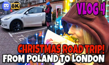 VR180 3D 8K | VLOG 4 | Surprise Christmas Trip by Tesla from Poland to London 🎄🚗🇵🇱➡️🇬🇧
