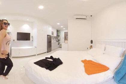 Full VR 360 Cute Girl Changing Clothes at home