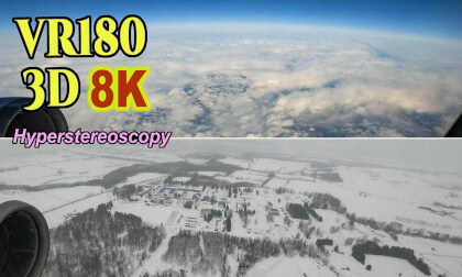 Hyperstereoscopic 3D Video of the view from a passenger plane window , from Tokyo Haneda to Memanbetsu Hokkaido in JAPAN