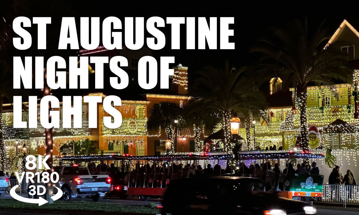 Saint Augustine Nights of Lights VR180 8K 3D | Historic Old City Christmas Walk | VR视频 8K 3D動画 VR旅行