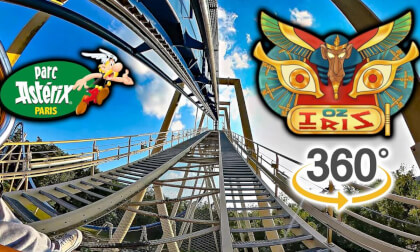 VR 360 OzIris Roller Coaster On Ride Front Seat POV Parc Asterix 2023 08 17