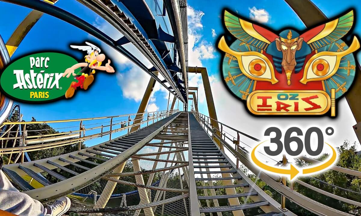 VR 360 OzIris Roller Coaster On Ride Front Seat POV Parc Asterix 2023 08 17