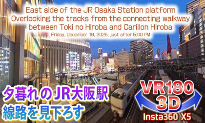 [VR180 3D] Looking down from the east side of the JR Osaka Station platform at dusk