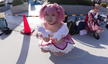 Madoka from MadokaMagica cosplay slide show at comiket 2025 winter
