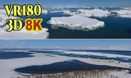 Drift ice and snow scenery on the Notsuke Peninsula in Hokkaido , JAPAN
