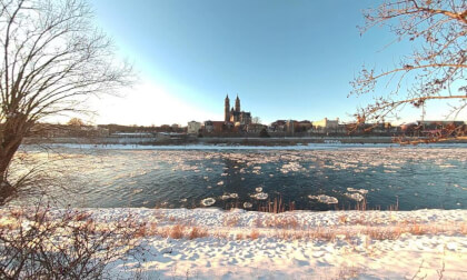 Ice patches floating on the Elbe at Magdeburg