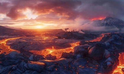 Volcanic Eruptions And Lava Flow In An Apocalyptic Scene