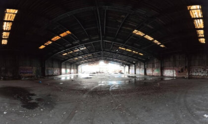 Tyre Tracks in A Warehouse - Abandoned Factory (360° View)