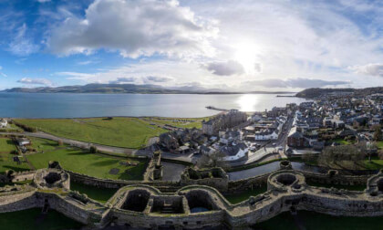 Over Beaumaris castle, Anglesey, North Wales, UK