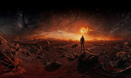 Apocalyptic Scene As Man Watches Meteorite Crash To Earth 3D 360