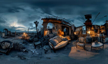 Destroyed Broken Home In Post Apocalyptic Landscape 3D 360