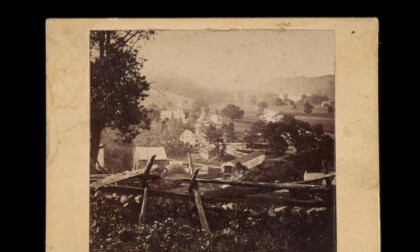 ~1870s: Village of Point Pleasant, Delaware River and Canal in the distance, Bucks County PA
