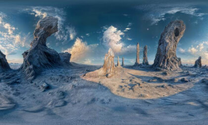Strange New World With Surreal Alien Sky And Odd Rock Shapes 3D 360