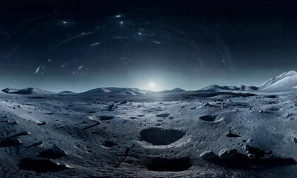 Moon Landscape As Sun Rises Above Lunar Surface 3D 360