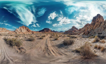 Paths Through The Desert To Mountains And Rocks 3D 360