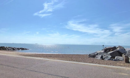 Felixstowe - On the promenade, several ships on the horizon.