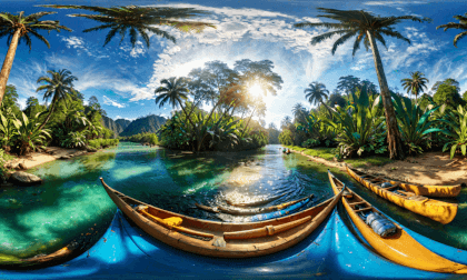 Kayaking Under Palm Trees in the Sun