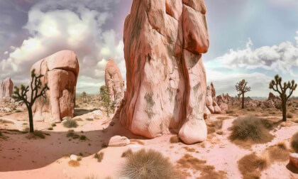 Desert with Large Rocks and Trees