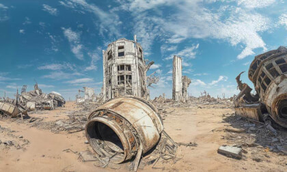 Post-Apocalyptic Futuristic Landscape With Broken Buildings